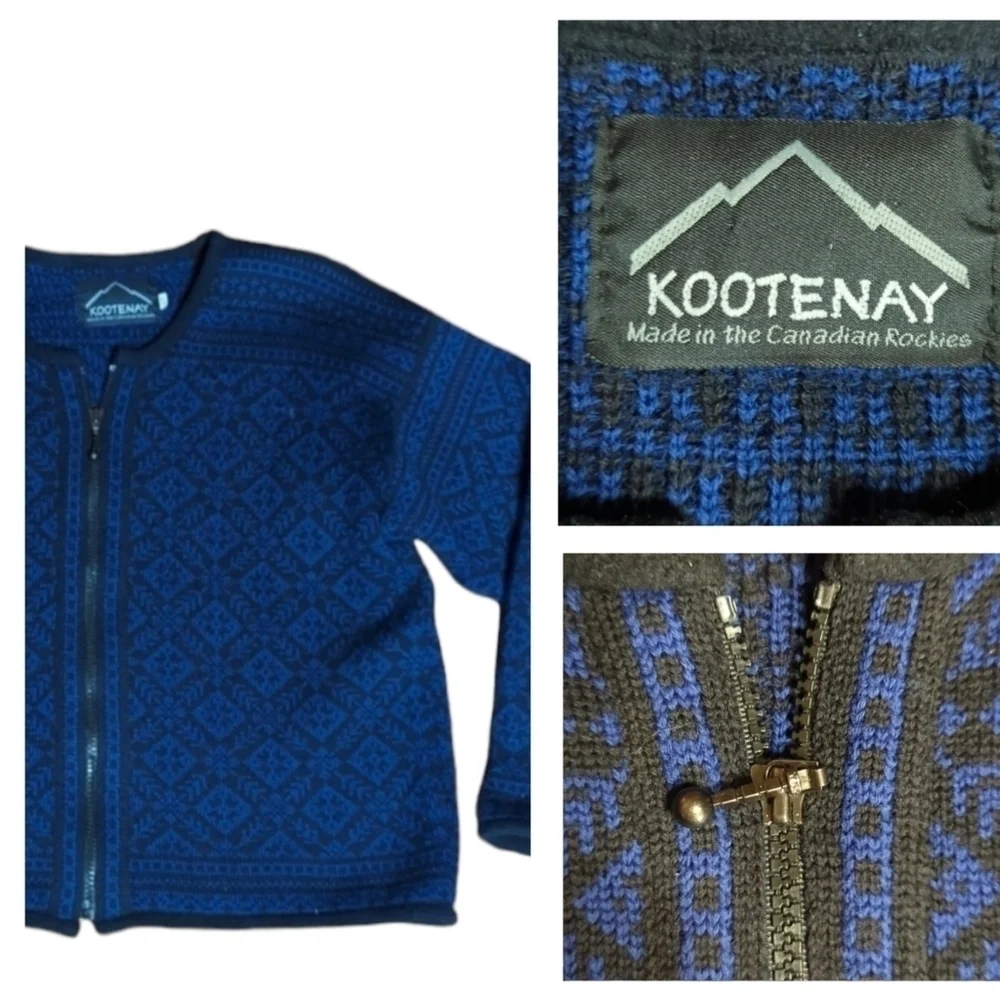 Nordic Wool Cardigan By Kootenay Canadian Rockies Zip Up navy Scandi Girl Sz S - Picture 8 of 10